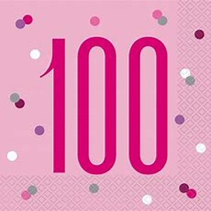 Pink Glitz 100th Birthday Napkins