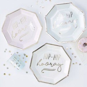 Gold Foiled Hip Hip Hooray assorted Pastel Paper Plates Pick and Mix