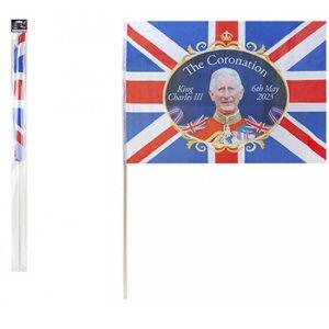 King Charles Coronation flag on stick