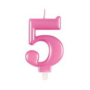 Bright Pink Number 5 Candle