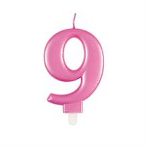Bright Pink Number 9 Candle