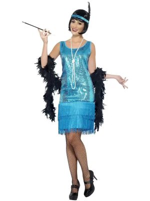 Sequined Blue Flapper Dress 1920s Costume