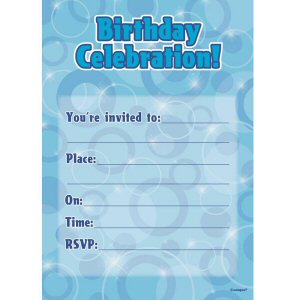 Glitz party blue invitations with envelopes