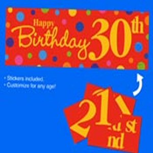 Giant Happy Birthday plastic Banner with added ages