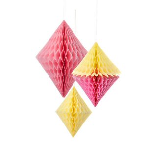 Pink and yellow Decedent diamond honeycomb decorations