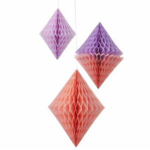 Peach and Lilac Diamond Shaped Honeycomb Decorations