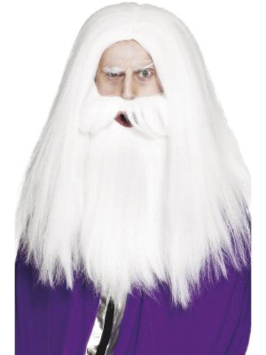 Magician Set, White, with Wig and Beard