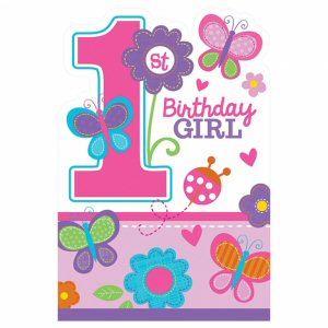 Sweet 1st Birthday Girl Die-Cut Invitations and Envelopes