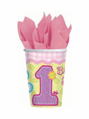 Hugs and Stitches 1st Birthday Pink Cups