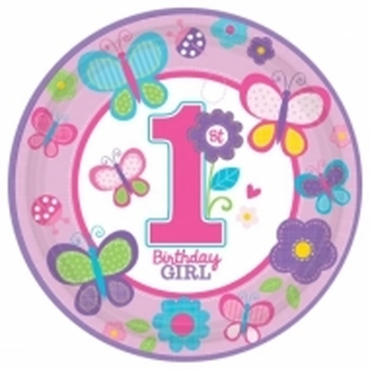 Sweet 1st Birthday Girl party paper plates