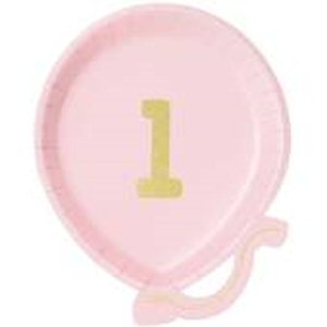 We Heart Birthdays Pink Balloon Plates with gold number 1