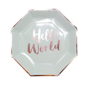 Hello World Mint and Rose Gold Paper Plates