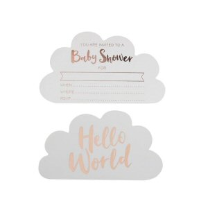 Hello World Rose Gold Baby Shower Invitations