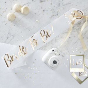 White and Gold Foiled Bride to Be Sash I Do Crew