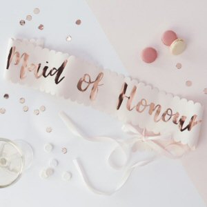 Pink and Rose Gold Foiled Maid of Honour Sash Team Bride 