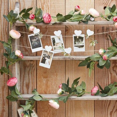 DECORATIVE PINK ROSE FLOWER ARTIFICIAL FOLIAGE GARLAND RUSTIC COUNTRY