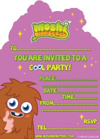 Moshi Monster's party supplies invites