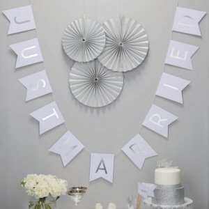 Just Married White and Silver Foiled Bunting
