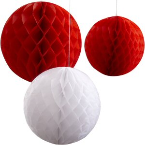 Ginger Ray Christmas Red and White Honeycomb Balls Hanging Decorations